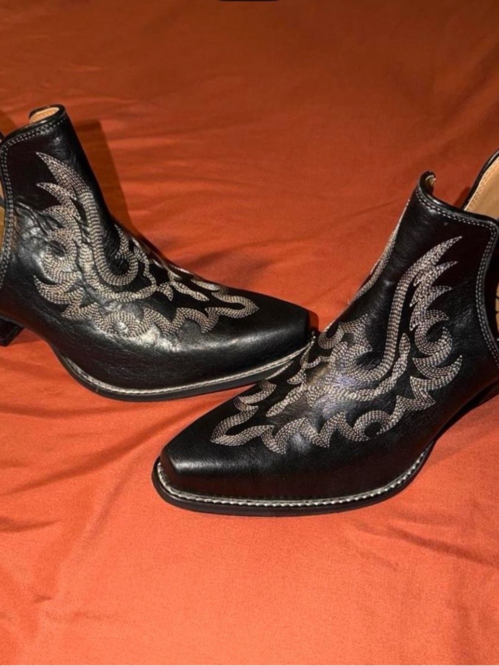 Myra Bag Black Ankle Booties with Silver Embroidered Detail